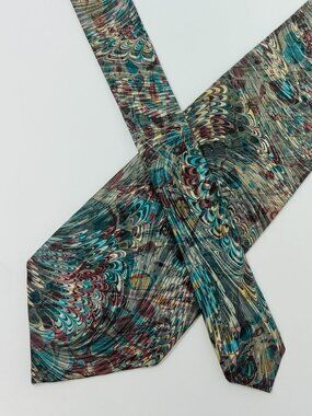 Vintage MOTH Hand Marbled Silk Tie USA Artisan Abstract Necktie 3.5 x 57